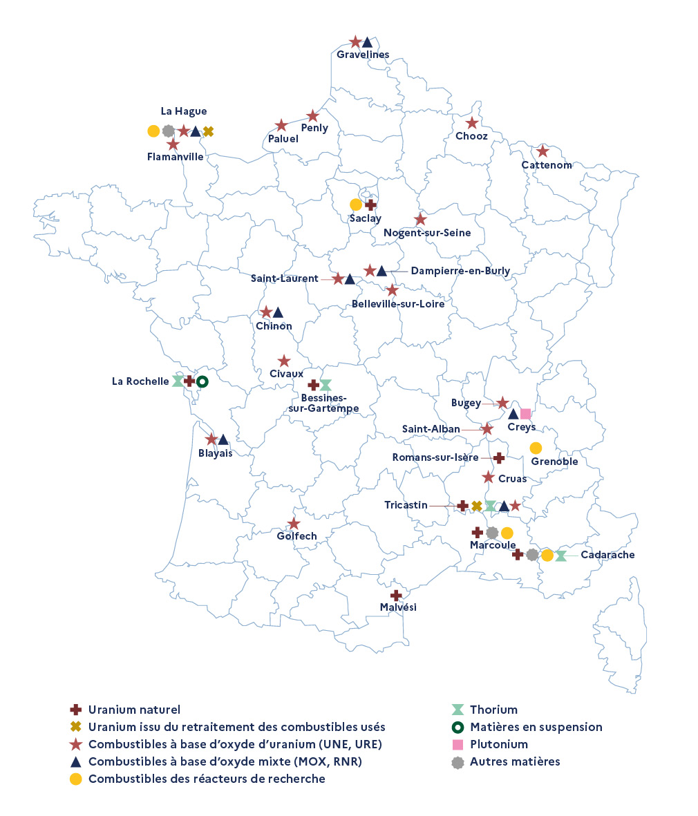 Localisation des matières radioactives à fin 2023