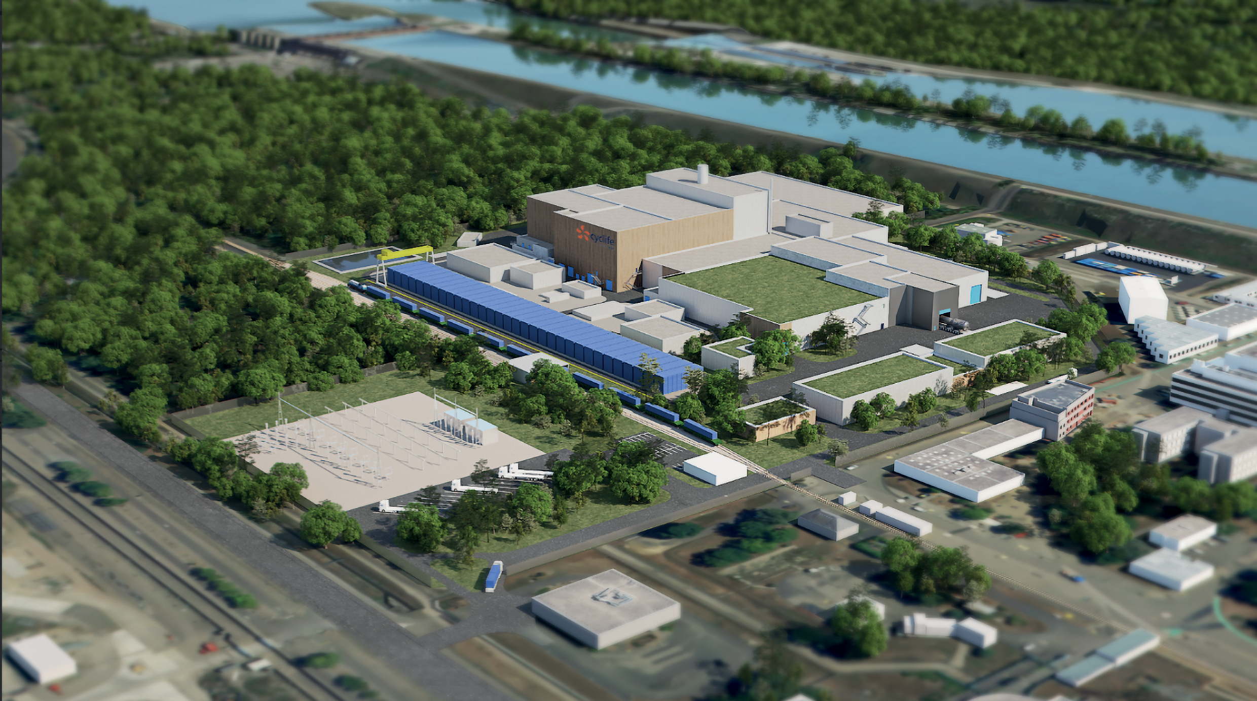 Vue 3D Technocentre, projet EDF d’usine destinée au recyclage de métaux TFA issus du démantèlement d’installations nucléaires.