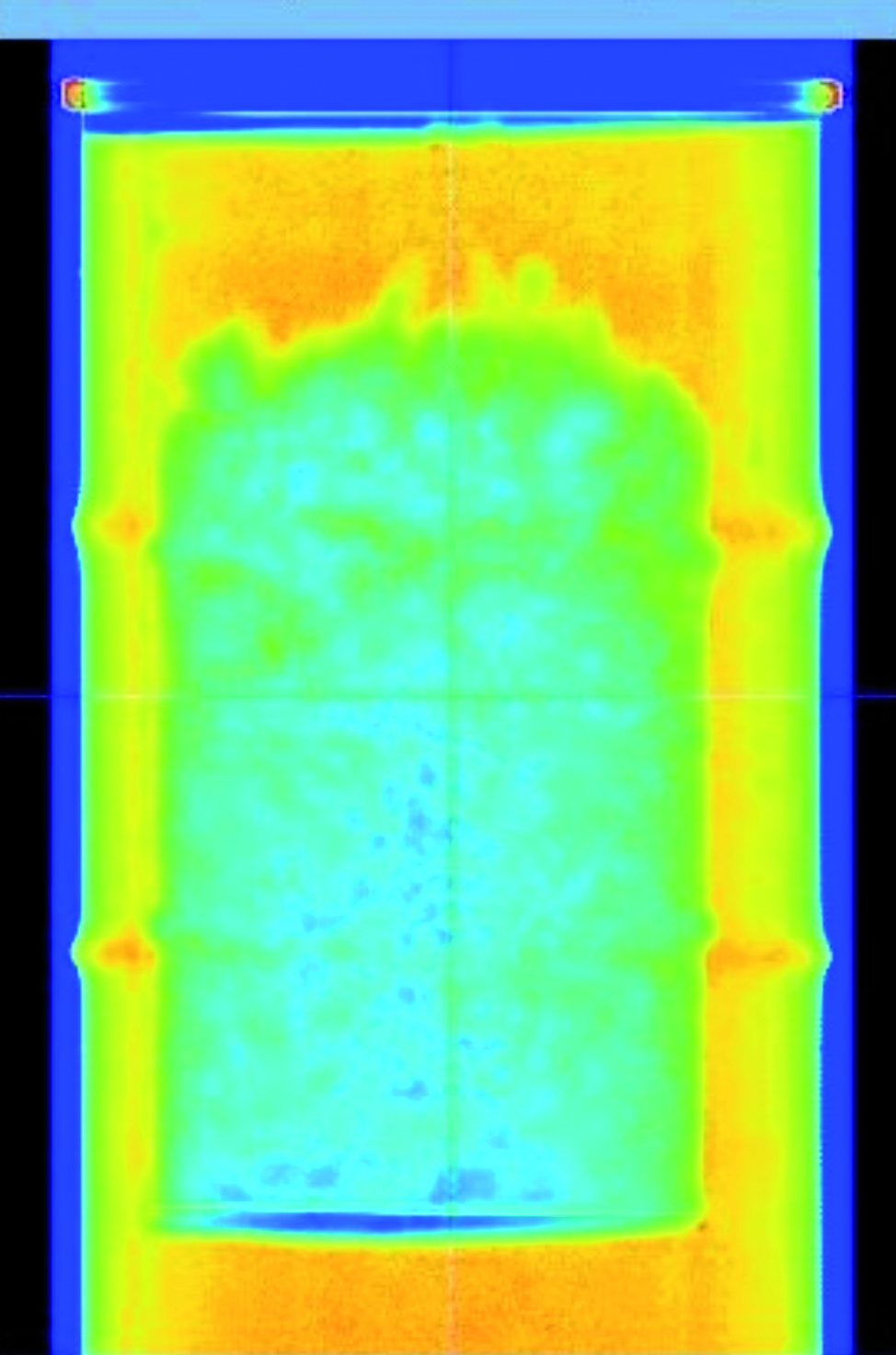 Radiographie gamma d’un fût métallique cimenté contenant lui-même un fût de déchets
